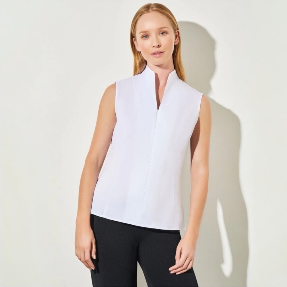 Ming Wang White Sleeveless Zip-Up Stretch Top